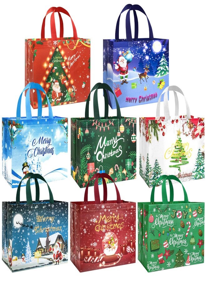 DaiUni 8 Pack Christmas Gift Bags Reusable Large Christmas Tote Bags, Non-Woven Xmas Bags with Handles for Gift Wrapping, Party Favor Supplies, 12.8"×9.8"×6.7" - Image 1